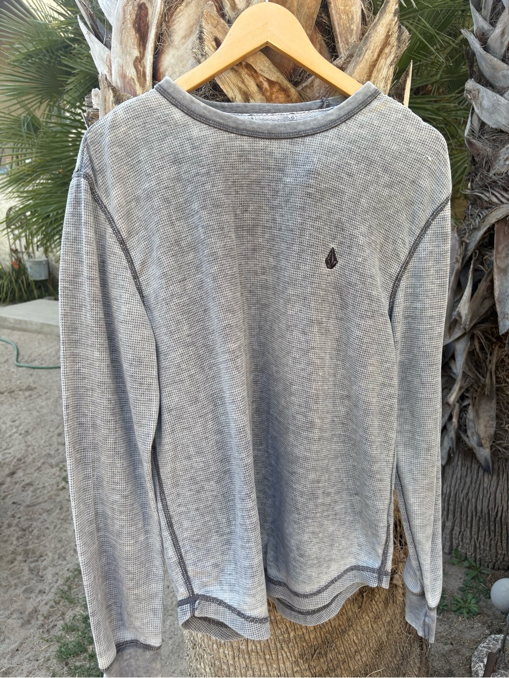 Volcom Long-Sleeve Waffle Knit Crew in Light Gray